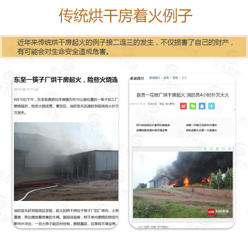  網帶球炭烘干機傳統(tǒng)烘干房著火案例